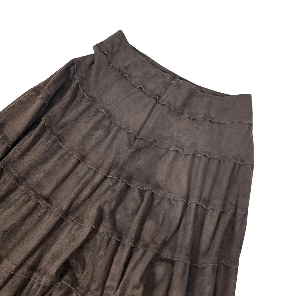 Tribal Brown Faux Suede Tiered‎ Maxi Skirt Womens Size 6 Boho Western 41760-435